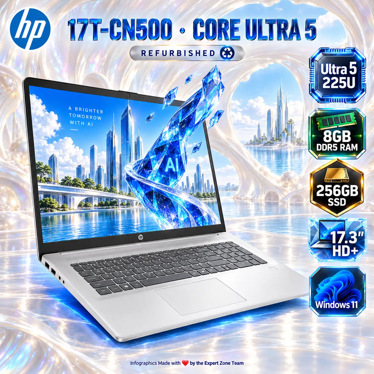 IMG_6aabb17c7e5f8.webp HP AI PC 17-cn5000: Intel Core Ultra 5 225U | 8GB DDR5 RAM ; 256GB NVMe | Intel Graphics | 17.3-inch FHD IPS Display | Windows 11 | Moonlight Blue ~ Factory Refurbished ● 1Yr WNTY - Image 1
