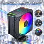 SNOWMAN MT4-V4 ARGB CPU Cooler With 4 Heat Pipes, 120mm PWM Fan, 190W TDP Support, Intel LGA1851 And AMD AM5 Compatibility, Black