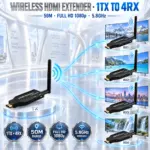 50m Wireless HDMI Extender 1TX To 4RX, Full HD 1080p 5.8GHz Audio And Video Transmitter With Four Receivers For TVs, Monitors And Projectors
