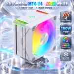 SNOWMAN MT4-V4 ARGB White CPU Cooler With 4 Heat Pipes, 120mm PWM Fan, 190W TDP Support, Intel LGA1851 And AMD AM5 Compatibility