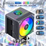 SNOWMAN MX94 ARGB CPU Cooler With 4 Heat Pipes, 92mm PWM Fan, 150W TDP Support, 800–2300 RPM Speed And Intel LGA1700 / AMD AM5 Compatibility