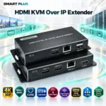 SMART PLUS HDMI KVM Over IP Extender 4K TX + RX Kit, 180m over Cat5E, HDMI Loop-Out, USB KVM, IR, Stereo Audio, RJ45, Type-C Power
