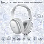 HOCO W73 Silver Wireless Headphones With ANC Noise Reduction, Bluetooth 6.0, 45-Hour Usage, 400mAh Battery, APP Support, AUX, TF Card Play, And Bilingual Voice Prompts