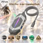 PIVA DS6 Pro 6-in-1 USB-C Gaming Docking Station, 4K 60Hz HDMI, 60W PD Charging, 3× USB 3.0 5Gbps, 3.5mm HiFi DAC Audio, 100cm Braided Cable