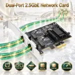 AXON Dual-Port 2.5Gbps PCIe x1 Ethernet Network Card, Realtek RTL8125-Series + ASM1806, 2× RJ45 LAN, Aluminum Heatsink, Full-Height Bracket 