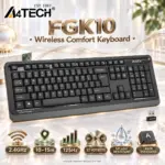 A4Tech FGK10 2.4GHz Wireless Comfort Keyboard, 10–15m Range, 125Hz, 12 Multimedia Hotkeys, Splash-Resistant, Laser-Engraved Keys, USB Nano Receiver | GRAPHITE