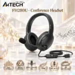 A4Tech FH280U USB Conference Headset, DSP Stereo Sound, 40mm Drivers, Noise-Cancelling Microphone, Inline Controls, 156g Lightweight Design, 2m Braided Cable | BLACK 