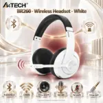 A4Tech BR260 White Wireless Headset, Bluetooth 6.0, 2.4GHz USB-C/USB-A Receiver, 40mm Drivers, ENC Microphone, 3.5mm AUX, USB-C Charging