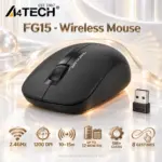 A4Tech FG15 2.4GHz Wireless Optical Mouse, 1200 DPI, 10–15m Range, 125Hz, 3 Buttons, 8-in-One Gestures, AA Battery, USB Nano Receiver | BLACK 