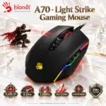 Bloody A70 Black Light Strike Optical Gaming Mouse, 12,000 CPI BC3332-A Sensor, 0.2ms Response, 2,000Hz, 6 Sniper Modes, Metal X’Glide Armor Boot | BLACK 