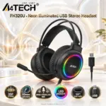 A4Tech FH320U Neon Illuminated USB Stereo Headset, DSP Audio, 50mm Drivers, Omni-Directional Mic, LED Backlight, Soft Leather Ear Pads, 2m Braided Cable | Black