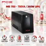 PCE Power M8 700 Line-Interactive UPS – 700VA / 360W, AVR, 12V 7Ah Battery, 2 Universal Outlets, 2–6ms Transfer Time, Simulated Sine Wave, Compact Design