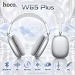 HOCO W65 Plus Silver ANC Wireless Headphones With Bluetooth 5.4, AUX Support, 45-Hour Battery, 32-Hour ANC Usage, 400mAh Battery, And Fabric Ear Tips
