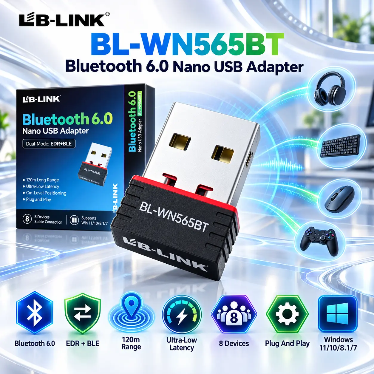 IMG_6ab248984653f.webp LB-LINK BL-WN565BT Bluetooth 6.0 Nano USB Adapter With Dual-Mode EDR + BLE, Ultra-Low Latency, 120m Range, 8-Device Support, Plug And Play, And Windows Compatibility - Image 1