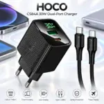 HOCO CS84A 30W Dual-Port USB-A + USB-C Charger Set With LED Charging Display, Type-C To Type-C Cable, Simultaneous Charging, And Multi-Layer Safety Protection