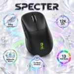 Mouschi Specter Tri-Mode Wireless Gaming Mouse With 12,000 DPI, 56g Lightweight Design, 600mAh Rechargeable Battery, Programmable Buttons, 13 RGB Modes, 2.4GHz Wireless and Bluetooth