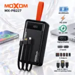 MOXOM MX-PB227 40,000mAh Fast-Charging Power Bank with Built-In USB-C, USB-A and Lightning Cables, Digital Display, Two Inputs, Five Outputs, PD 20W and QC 22.5W