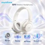 soundcore Q11i Wireless Headphones, Bluetooth 5.3, 40 mm Dynamic Drivers, Hi-Res Audio via Included AUX Cable, One-Touch BassUp, Up to 60-Hour Playtime, Quick Charge, White
