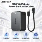 ACEFAST M28 10,000mAh Power Bank with Built-In Cable, LED Display, Dual USB-C Input, Triple-Port Output, and Up to 22.5W USB-A Fast Charging