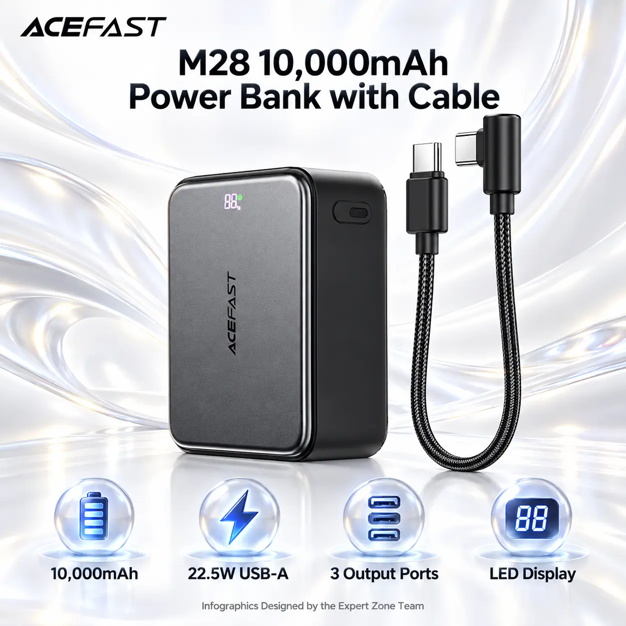 IMG_6ab3d8396a7f8.webp ACEFAST M28 10,000mAh Power Bank with Built-In Cable, LED Display, Dual USB-C Input, Triple-Port Output, and Up to 22.5W USB-A Fast Charging - Image 1