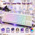 ATK A87 Pro Contour White (SIDE-PRINT) 80% TKL Tri-Mode Mechanical Gaming Keyboard, Polar Latte V2 Linear Switches, 12000mAh Battery, Hot-Swap, ARGB & NKRO 