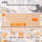 ATK RS6 Air 65% Wired Hall Effect Gaming Keyboard, Ice Blade Magnetic Switch, 8K Polling, 256K Scan, 0.08 ms Latency, 0.001–3.3 mm Actuation, RGB, White