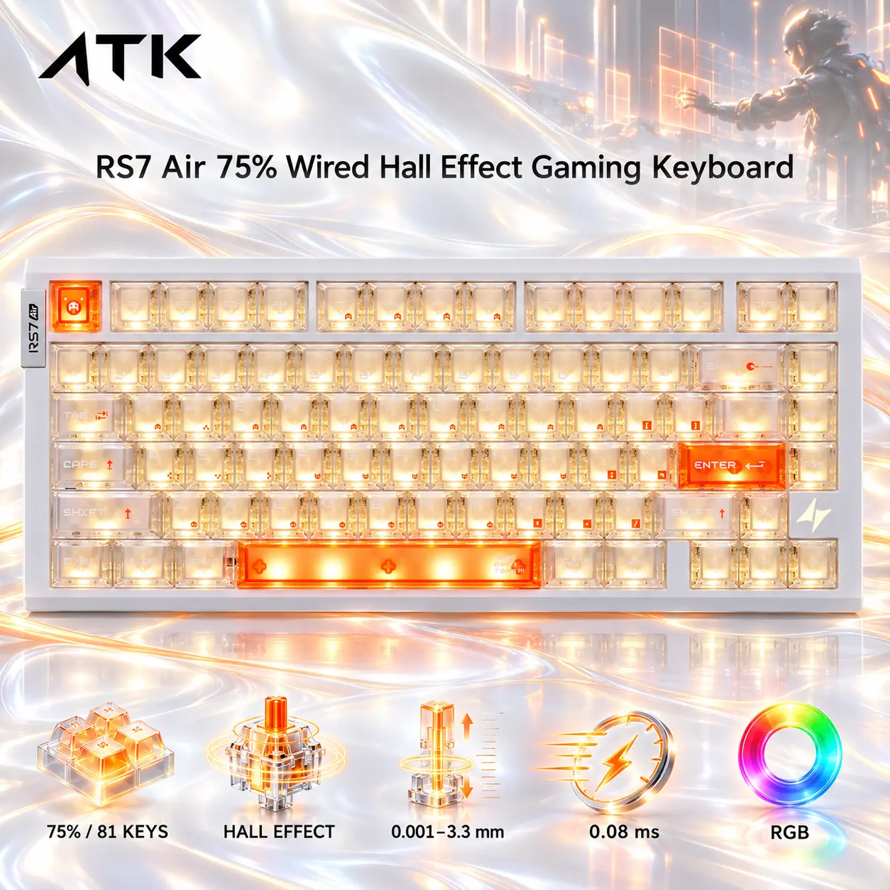 IMG_6ab51a91d23ec.webp ATK RS7 Air 75% Wired Hall Effect Gaming Keyboard, 81 Keys, Iceblade Magnetic Switches, 0.001–3.3 mm Adjustable RT, 0.08 ms Latency, RGB, White - Image 1