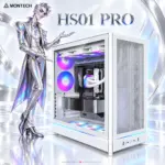 MONTECH HS01 PRO White ATX Mid-Tower Gaming Case, 5×120mm GF120 V2 ARGB Fans, Reversible Glass, Mesh Front, 420mm GPU & 360mm AIO Support