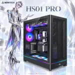 MONTECH HS01 PRO Black ATX Mid-Tower Gaming Case, 5×120mm GF120 V2 ARGB Fans, Reversible Tempered Glass, Mesh Front, 420mm GPU & 360mm AIO Support