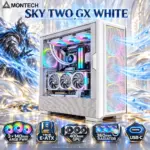 MONTECH SKY TWO GX Black E-ATX Airflow Gaming Case, 3 × 140mm ARGB PWM Built-in Fans, 360mm Top/Front Radiator Support, 400mm GPU Clearance, Tempered Glass & USB-C, Up to 11 Fans