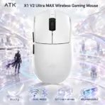 ATK X1 V2 Ultra MAX Dual-Mode Wireless Optical Gaming Mouse, 55 ± 2 g, 127 × 64 × 40 mm, Rechargeable, Programmable Buttons, White