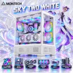 MONTECH SKY TWO White Panoramic ATX Mid-Tower Case, 4 x 120mm ARGB PWM Built-in Fans, 360mm Radiator Support, 400mm GPU Clearance, Tempered Glass & USB-C