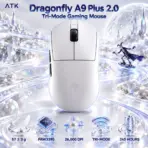 ATK Dragonfly A9 Plus 2.0 Tri-Mode Optical Gaming Mouse, PAW3395, 26,000 DPI, 1K Polling, 800 mAh Battery, White