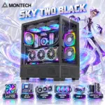 MONTECH SKY TWO Black Panoramic ATX Mid-Tower Case, 4 x 120mm ARGB PWM Built-in Fans, 360mm Radiator Support, 400mm GPU Clearance, Tempered Glass & USB-C