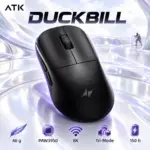 ATK Duckbill Tri-Mode Optical Gaming Mouse, Black, 46 g, PAW3950 Sensor, 8K Polling, 2.4 GHz Wireless, Bluetooth, USB-C Wired, 500 mAh Rechargeable Battery