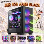 MONTECH AIR 100 ARGB Black Compact Micro-ATX Gaming Case, 4 × 120mm ARGB Built-in Fans, Fine-Mesh Front, Tempered Glass, 330mm GPU Clearance, 280mm Front Radiator Support & LED Control