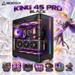 MONTECH KING 45 PRO Black Panoramic ATX Mid-Tower Gaming Case, 4 × 120mm ARGB PWM Fans, Curved Glass, 435mm GPU Support, 360mm Radiator, Dual-Chamber Cooling & USB-C