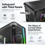 MONTECH KING 95 PRO Vibrant Red Curved Dual-Chamber ATX Case, 6 ARGB PWM Fans, 4mm Tempered Glass, 420mm GPU, 360mm Top Radiator, 10-port controller, Type-C & Interchangeable Panel (Mesh/Glass) - Image 3