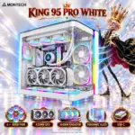MONTECH KING 95 PRO White Panoramic ATX Gaming Case, 6 ARGB PWM Fans (2 × 140mm + 4 × 120mm), Curved Glass, Dual-Chamber, 420mm GPU, 360mm Radiator Support & USB-C, Interchangeable FRONT Panel (Mesh/Glass)