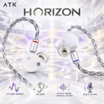 ATK Horizon White Wired Gaming IEMs with 3.5 mm Audio Jack, 10 mm Dual Magnetic Dynamic Driver, Active Noise Cancellation and Built-In Microphone