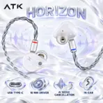 ATK Horizon White Wired Gaming IEMs with USB Type-C, 10 mm Dual Magnetic Dynamic Driver and Active AI Noise Cancellation