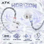 ATK Horizon White Wired Gaming IEMs with USB Type-C, 10 mm Dual Magnetic Dynamic Driver and Active AI Noise Cancellation