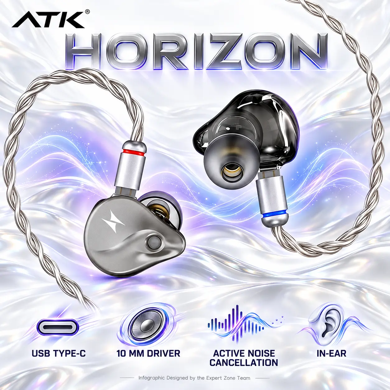 IMG_6ab77eefd508e.webp ATK Horizon Gunmetal Gray Wired Gaming IEMs with USB Type-C, 10 mm Dual Magnetic Dynamic Driver and Active Noise Cancellation - Image 1
