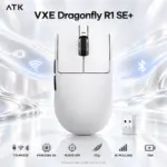 ATK VXE Dragonfly R1 SE+ White Tri-Mode Wireless Gaming Mouse, PAW3395 SE Sensor, 18,000 DPI, 55g, Bluetooth, 2.4GHz, Wired USB, 1K Polling, 70-Hour Battery