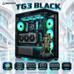 MONTECH TG3 Black Panoramic ATX Gaming Case, Back-Connect Ready, 4 ARGB Fans, Tiered Showcase, 430mm GPU, 180mm Cooler, 360mm Radiator & Type-C