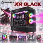 MONTECH XR White Panoramic ATX Gaming Case, 3 × 120mm ARGB PWM Fans, 2 Reverse Side Intakes, 420mm GPU, 360mm Top Radiator, Tempered Glass, 9-Fan Support & USB-C