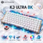 Keychron K3 Ultra 8K White 75% Wireless Mechanical Keyboard with Red Linear Switches, Hot-Swappable Keys, Per-Key RGB, ZMK, 2.4 GHz, Bluetooth 5.2 and USB-C