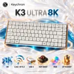 Keychron K3 Ultra 8K White 75% Wireless Mechanical Keyboard with Tactile Brown Switches, Hot-Swap, RGB, ZMK, 8K Polling, 2.4 GHz, Bluetooth 5.2 and USB-C