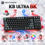 Keychron K8 Ultra 8K Black TKL Wireless Mechanical Keyboard with Red Switches, Hot-Swap, RGB, ZMK, 8K Polling, 2.4 GHz, Bluetooth 5.2, USB-C and CNC Aluminum Frame for Gaming Desk.