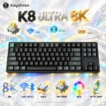 Keychron K8 Ultra 8K Black TKL Wireless Mechanical Keyboard with Banana Switches, Hot-Swap, RGB, ZMK, 8K Polling, 2.4 GHz, Bluetooth 5.2, USB-C and CNC Aluminum Frame
